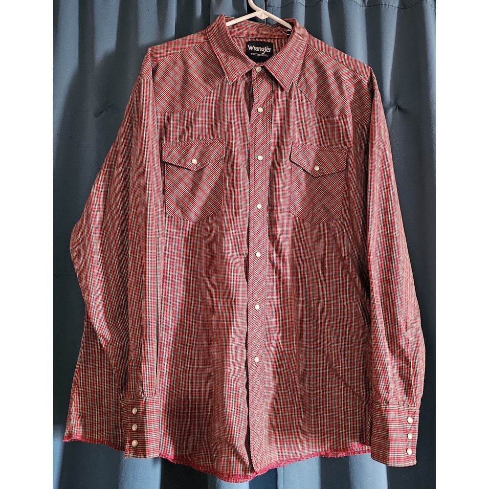 Wrangler Men's Western Red Long Sleeved Pearl Snap Shirt XXL